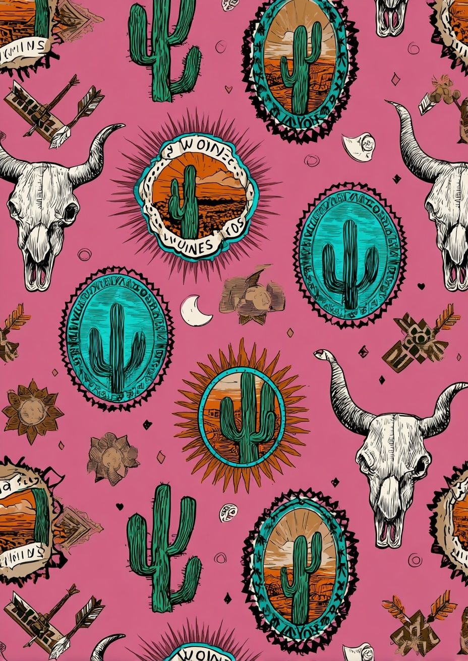 Desert Cactus Skull Pattern Print. poster — illustration art