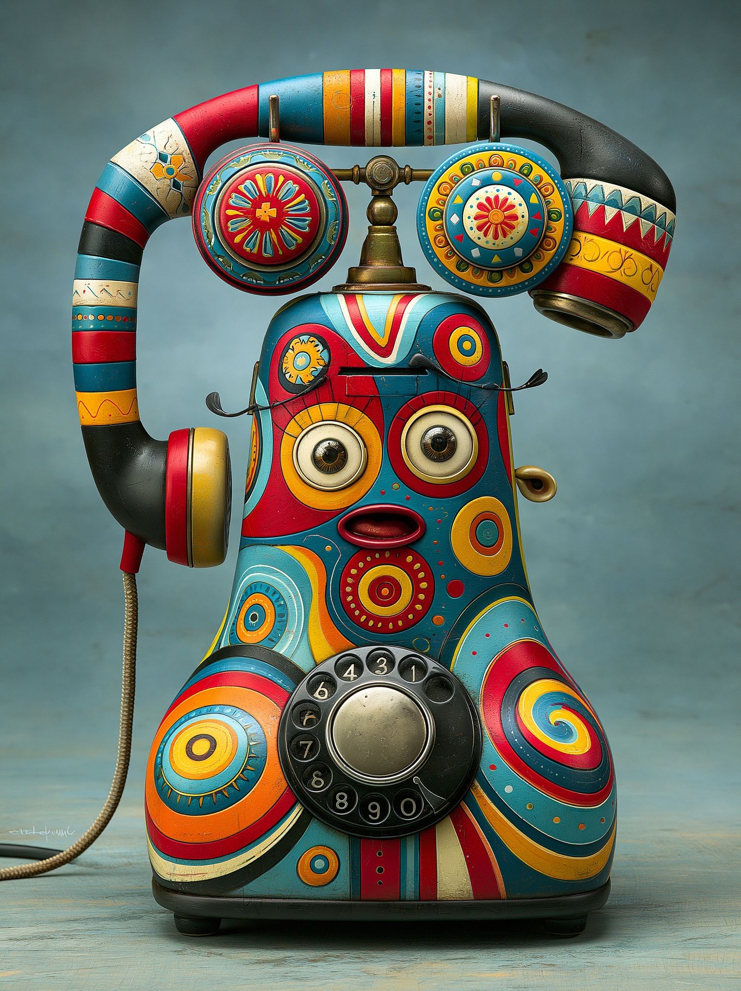 Colorful Retro Telephone Illustration Poster. poster detail