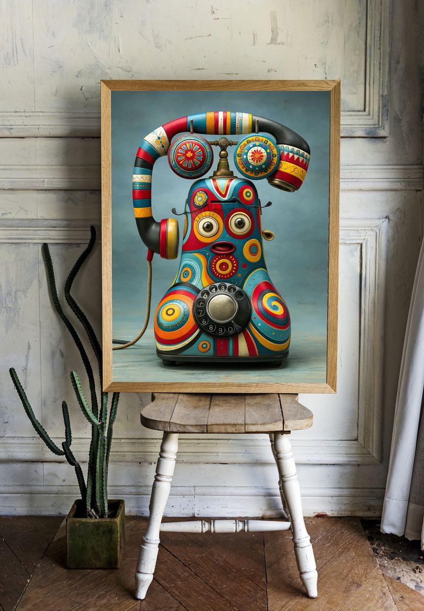Colorful Retro Telephone Illustration Poster. room preview