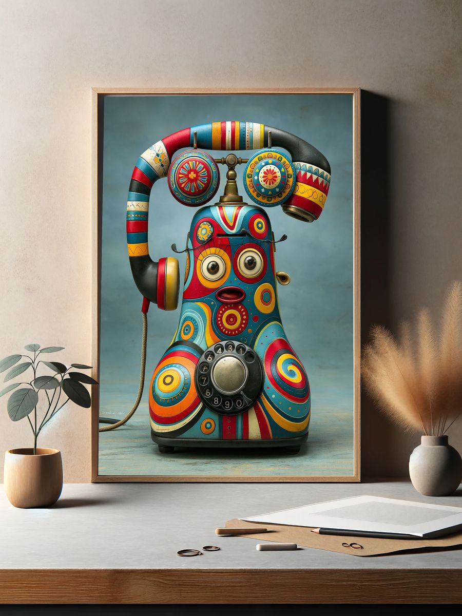 Colorful Retro Telephone Illustration Poster. — room view 2