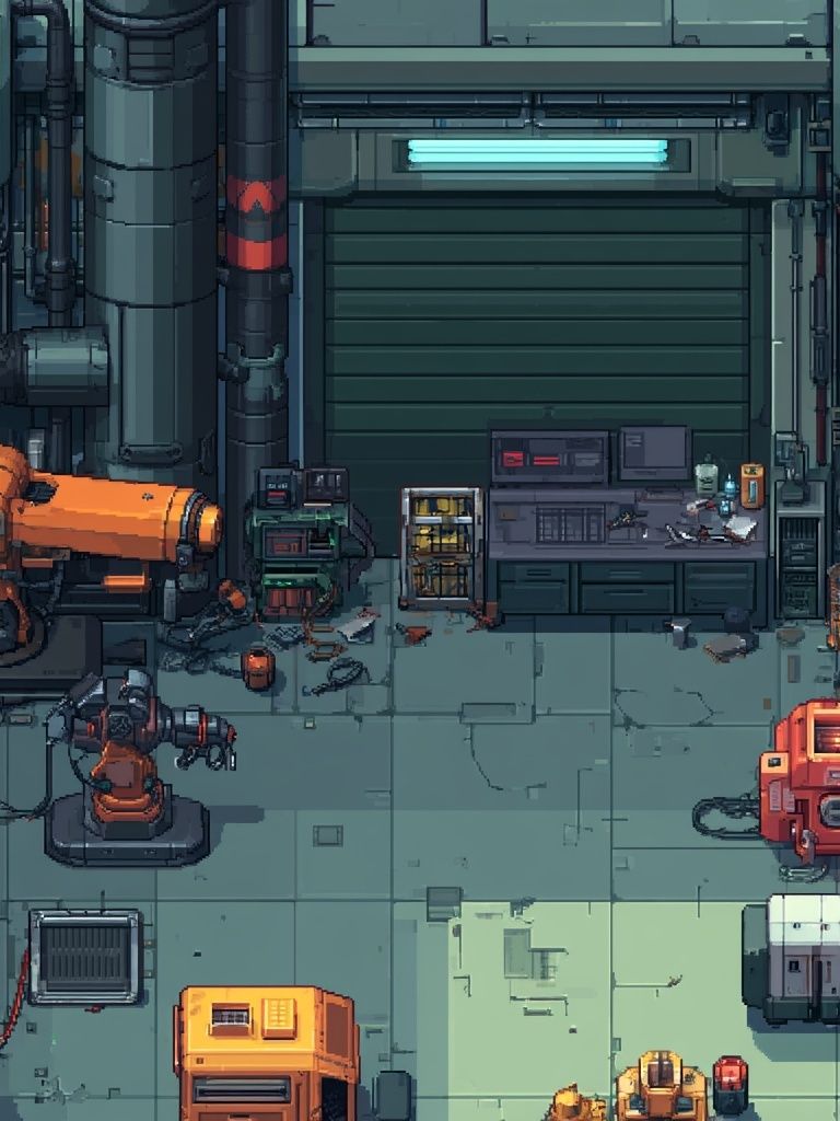 Cyberpunk Robot Workshop Poster. poster detail