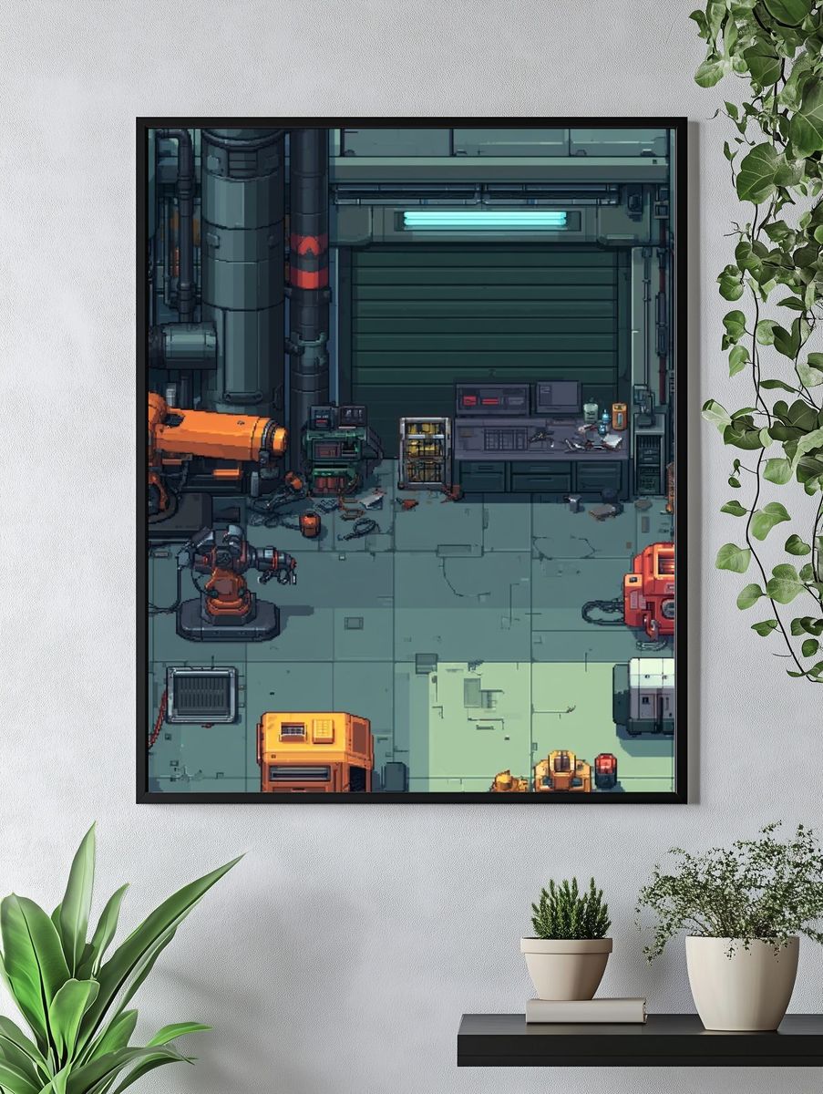 Cyberpunk Robot Workshop Poster. — room view 4