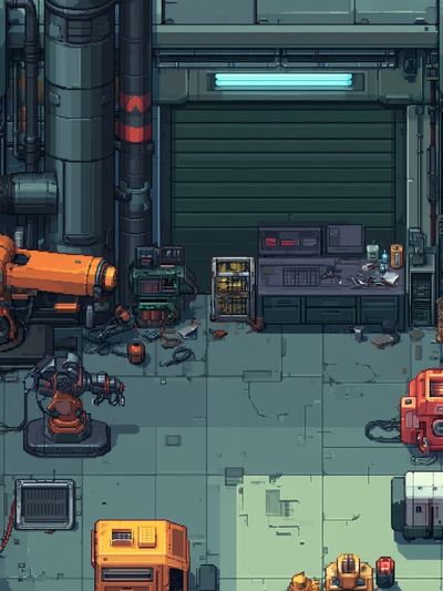 Cyberpunk Robot Workshop Poster. poster