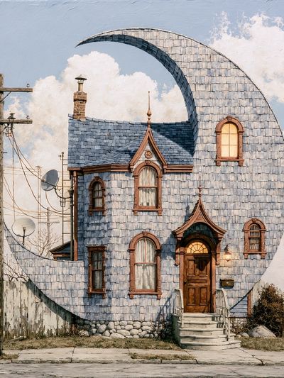 Whimsical Crescent House Illustration Poster. poster