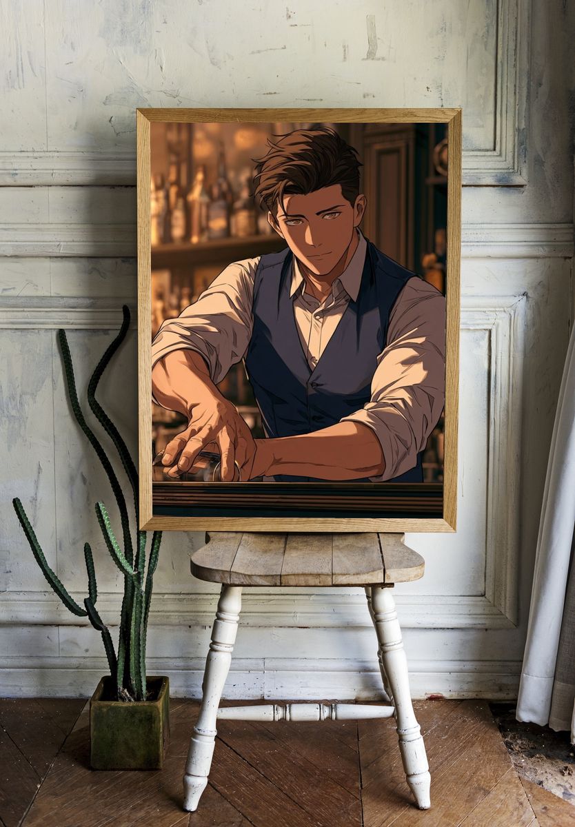 Bartender Portrait Illustration Poster. — room view 1