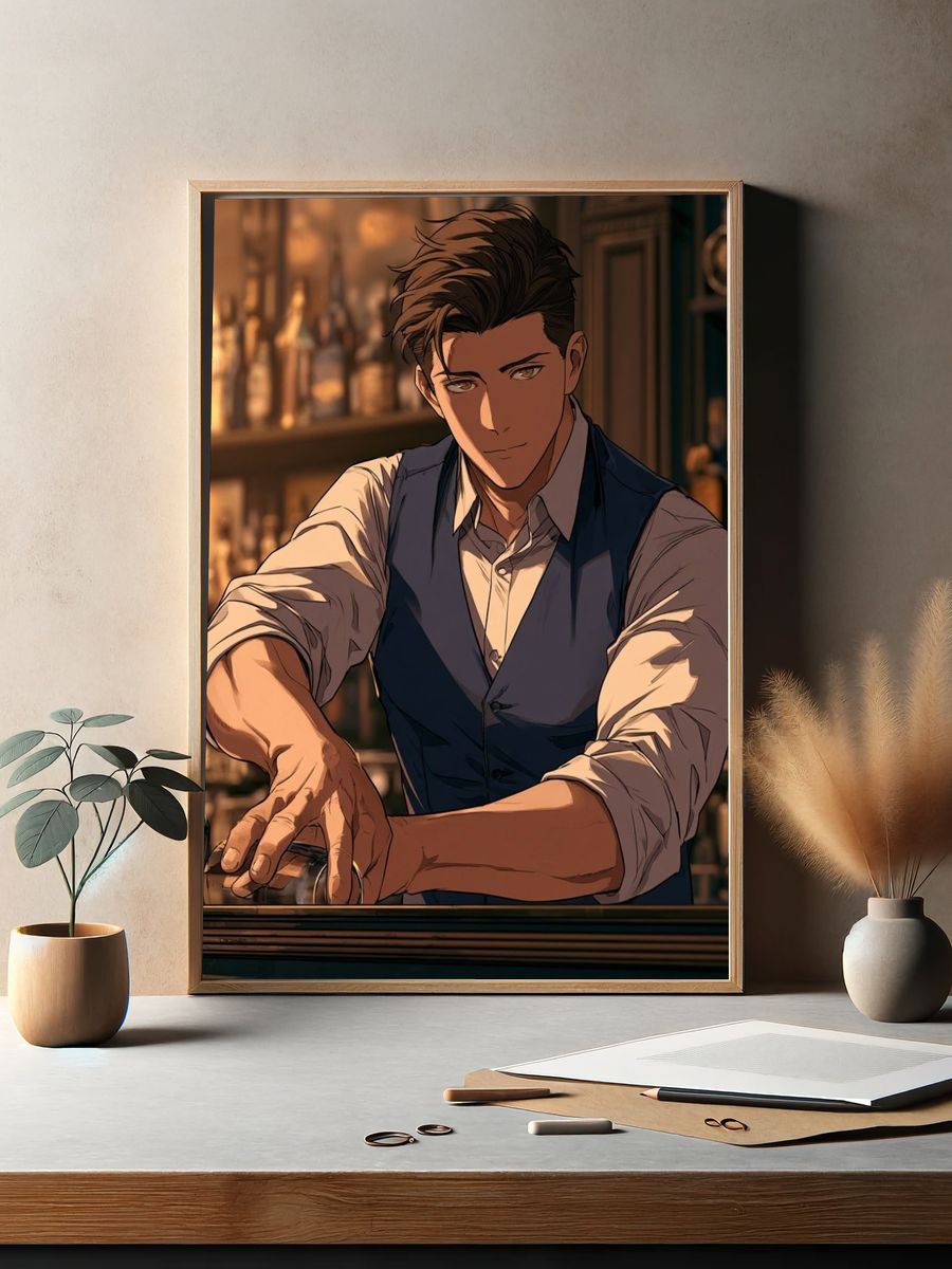Bartender Portrait Illustration Poster. — room view 2