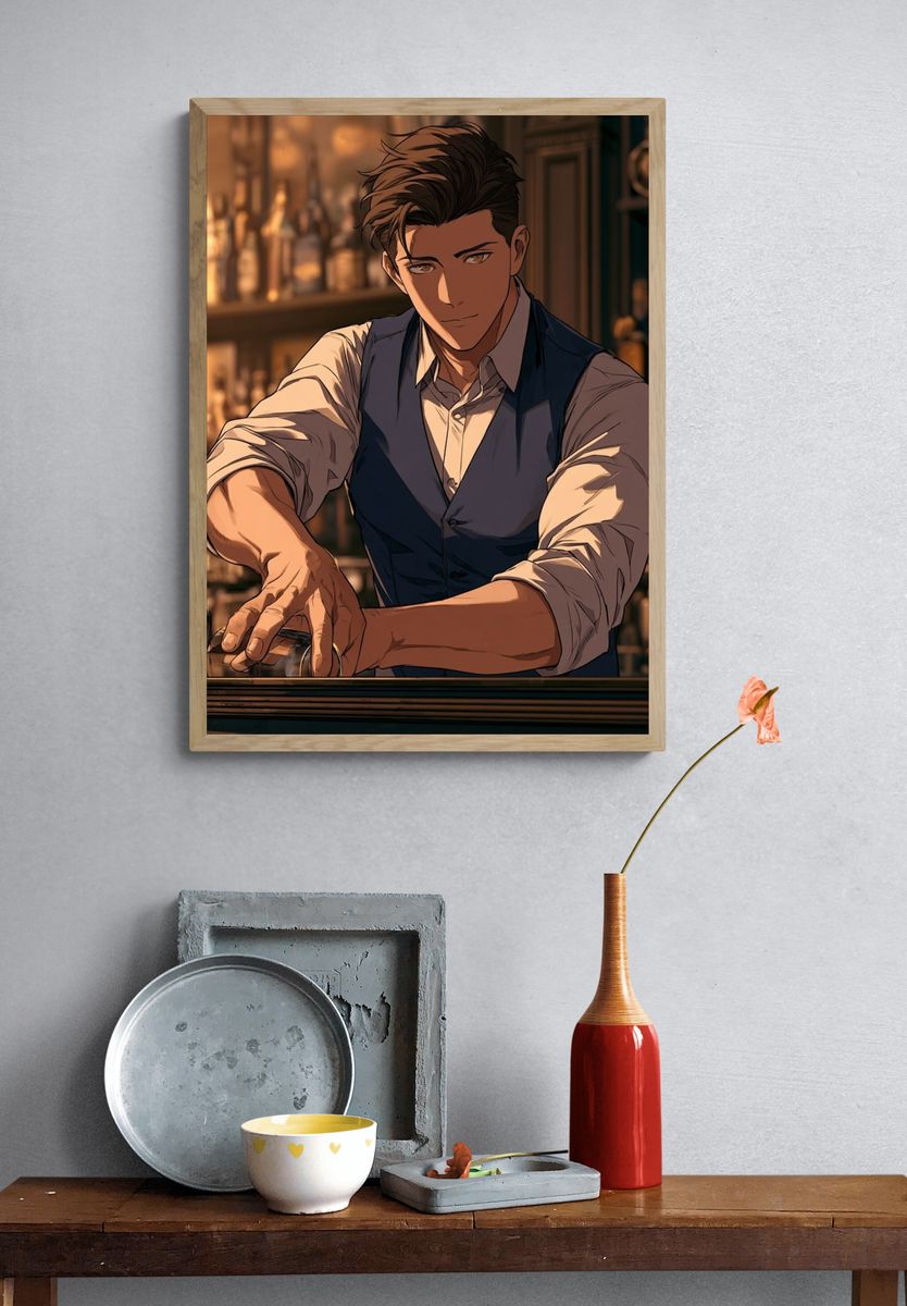 Bartender Portrait Illustration Poster. — room view 3