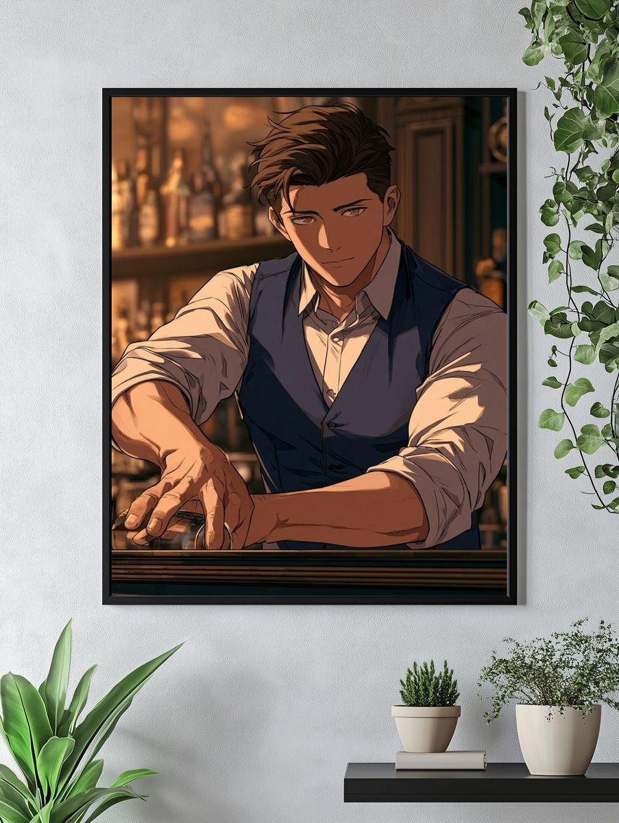 Bartender Portrait Illustration Poster. — room view 4