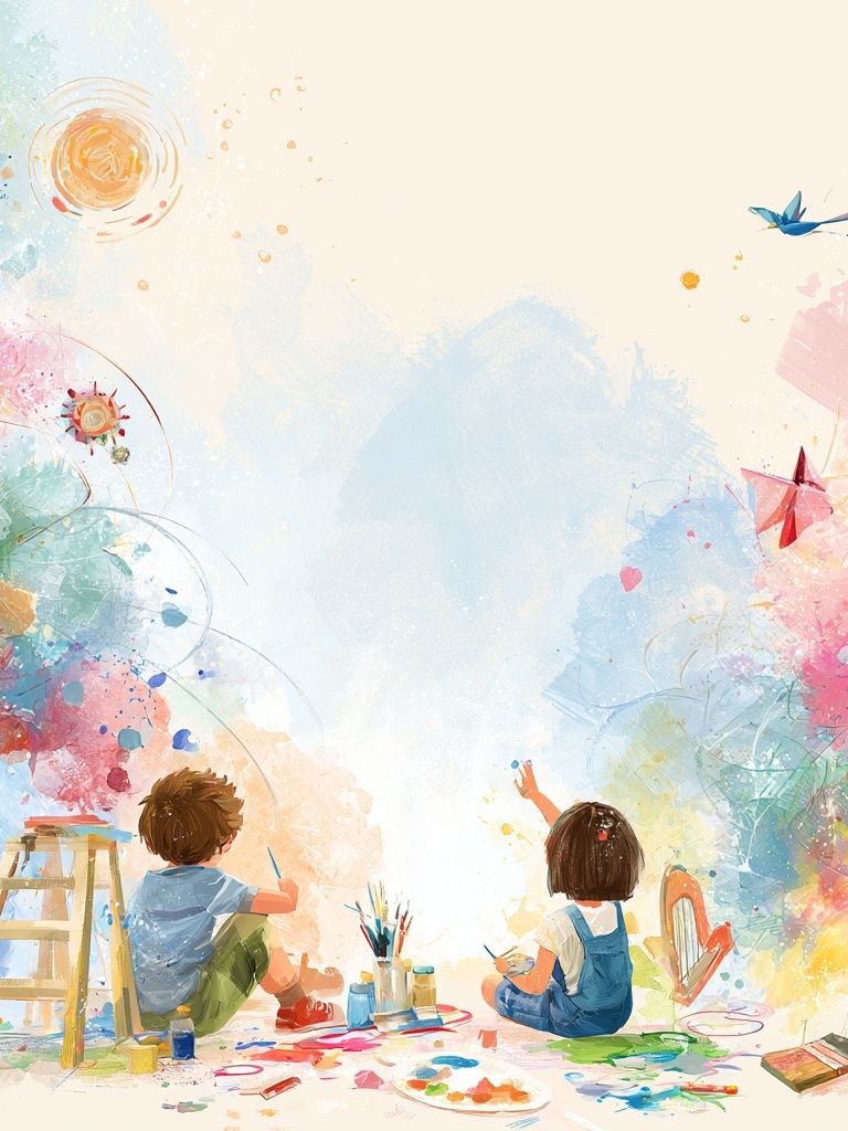 Children Painting Rainbow Illustration Poster. poster — illustration art