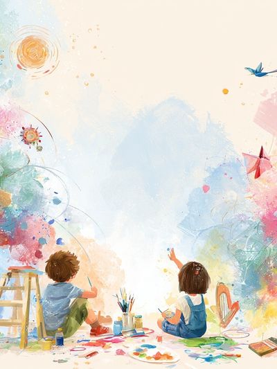 Children Painting Rainbow Illustration Poster. poster