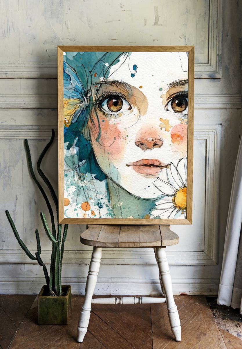 Butterfly Girl Watercolor Poster room preview