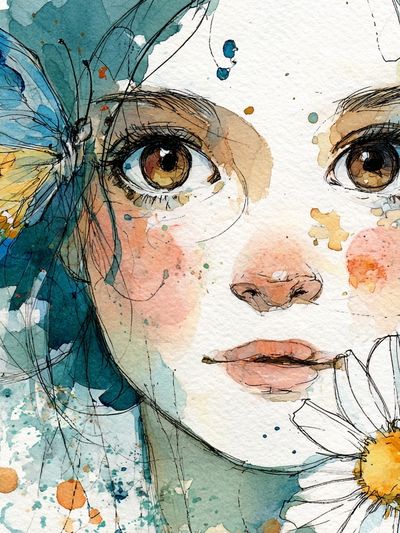 Butterfly Girl Watercolor Poster. poster print