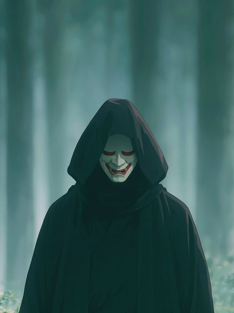 Hooded Mask in Misty Forest Poster. poster — illustration art