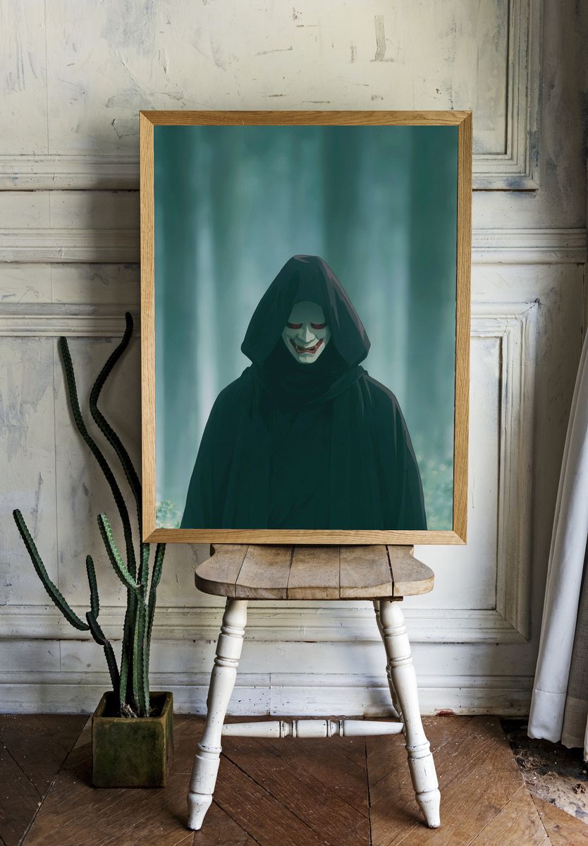 Hooded Mask in Misty Forest Poster. — room view 1