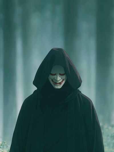 Hooded Mask in Misty Forest Poster. poster print