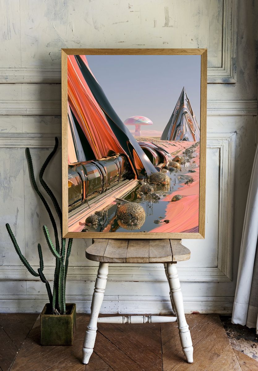 Surreal Desert Monoliths Print. room preview