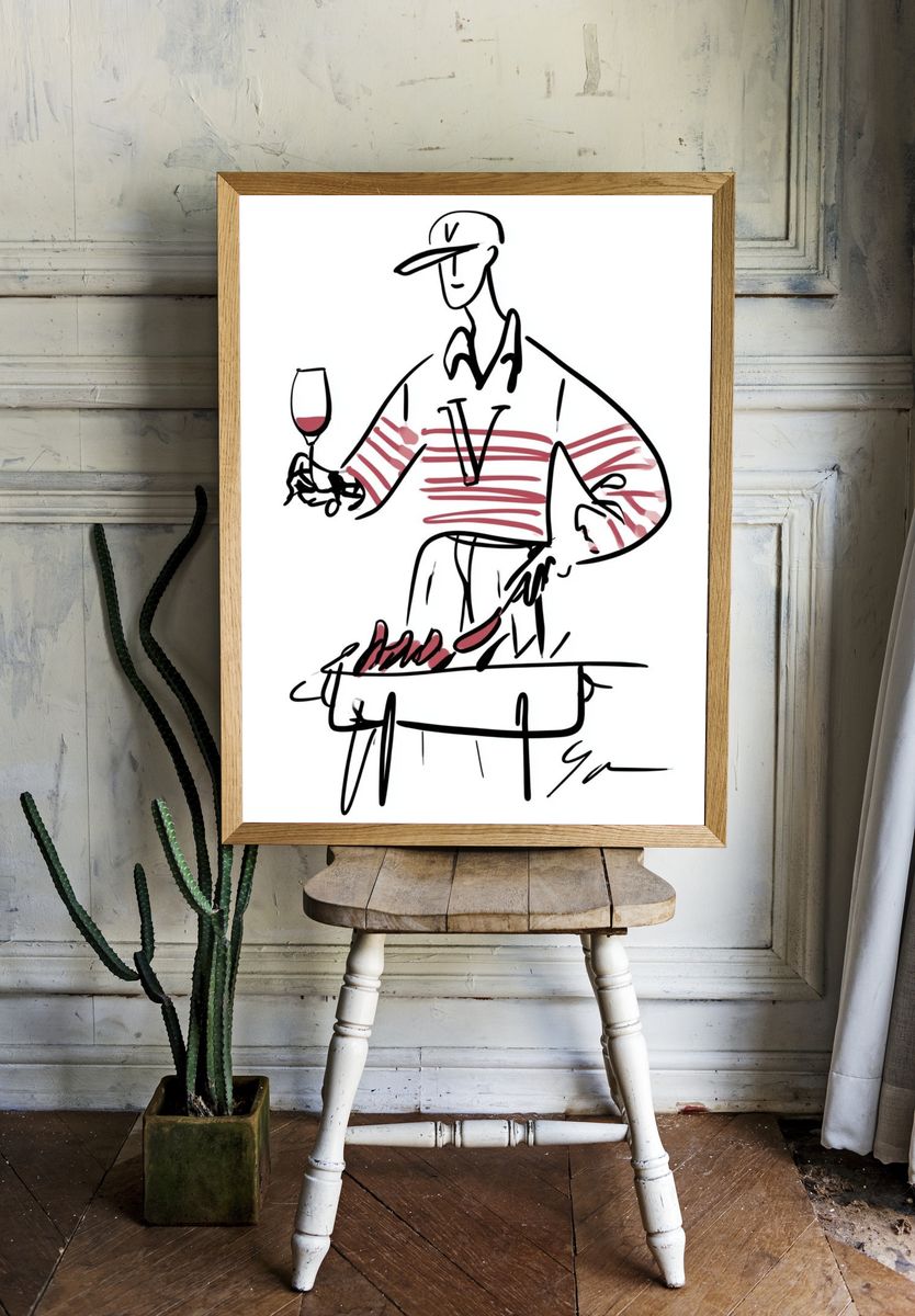 Wine Tasting Line Art Poster. — room view 1