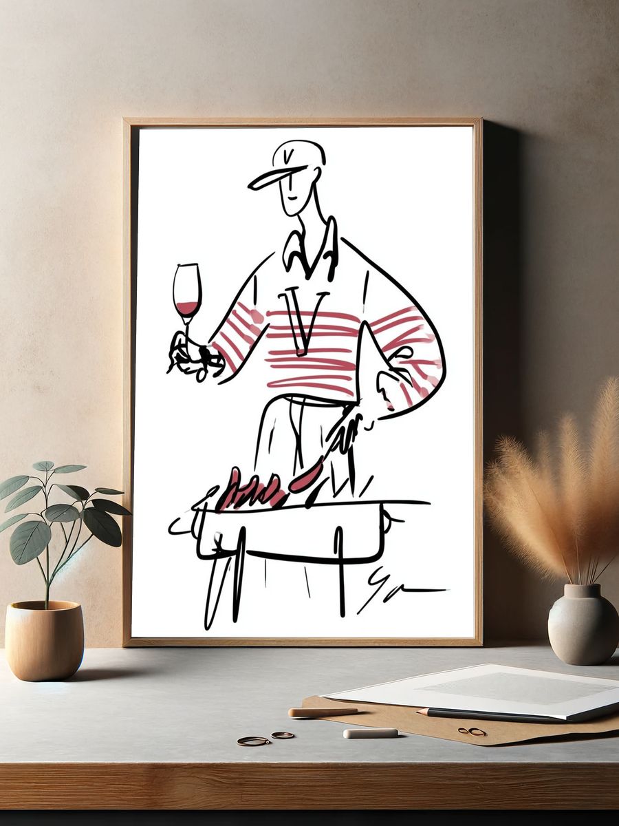 Wine Tasting Line Art Poster. — room view 2