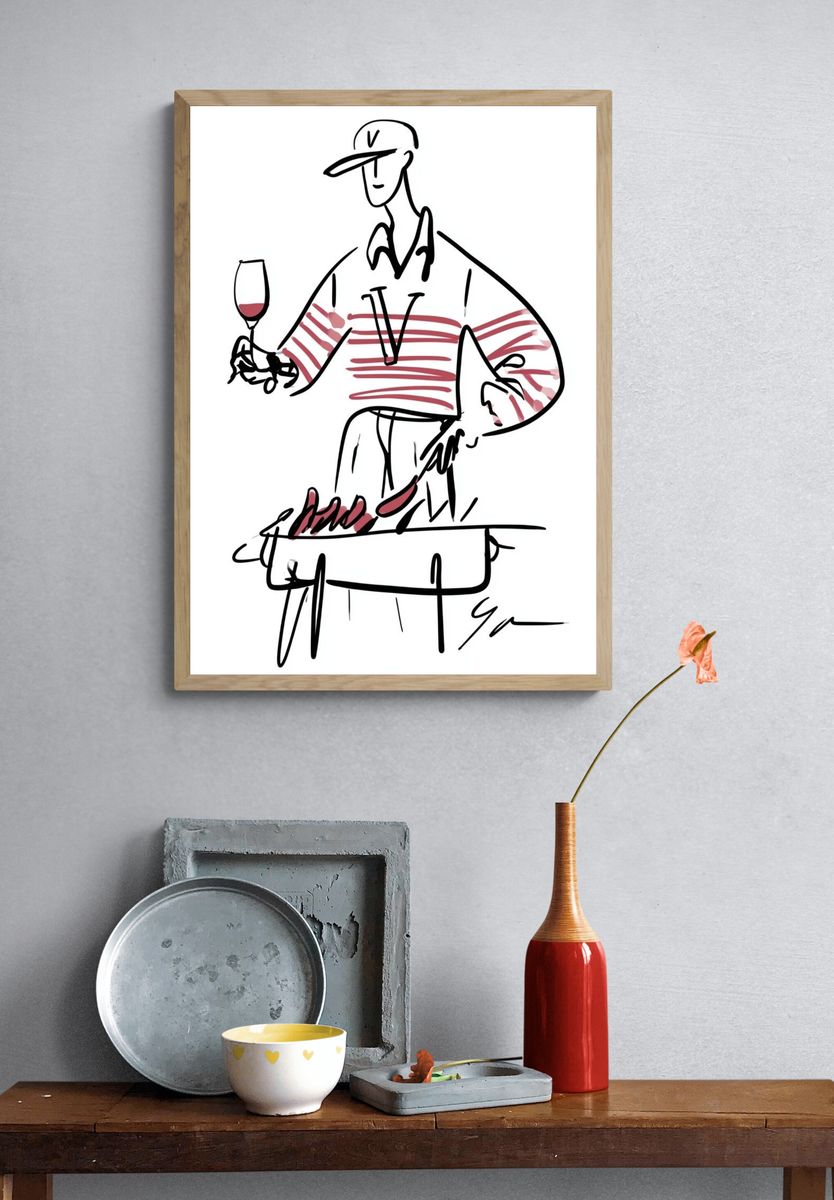 Wine Tasting Line Art Poster. — room view 3
