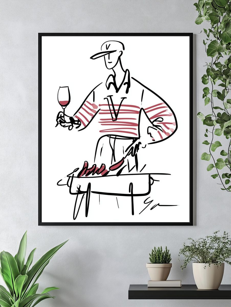 Wine Tasting Line Art Poster. — room view 4