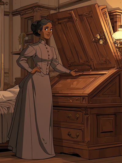 Victorian Woman by Piano Illustration Poster.