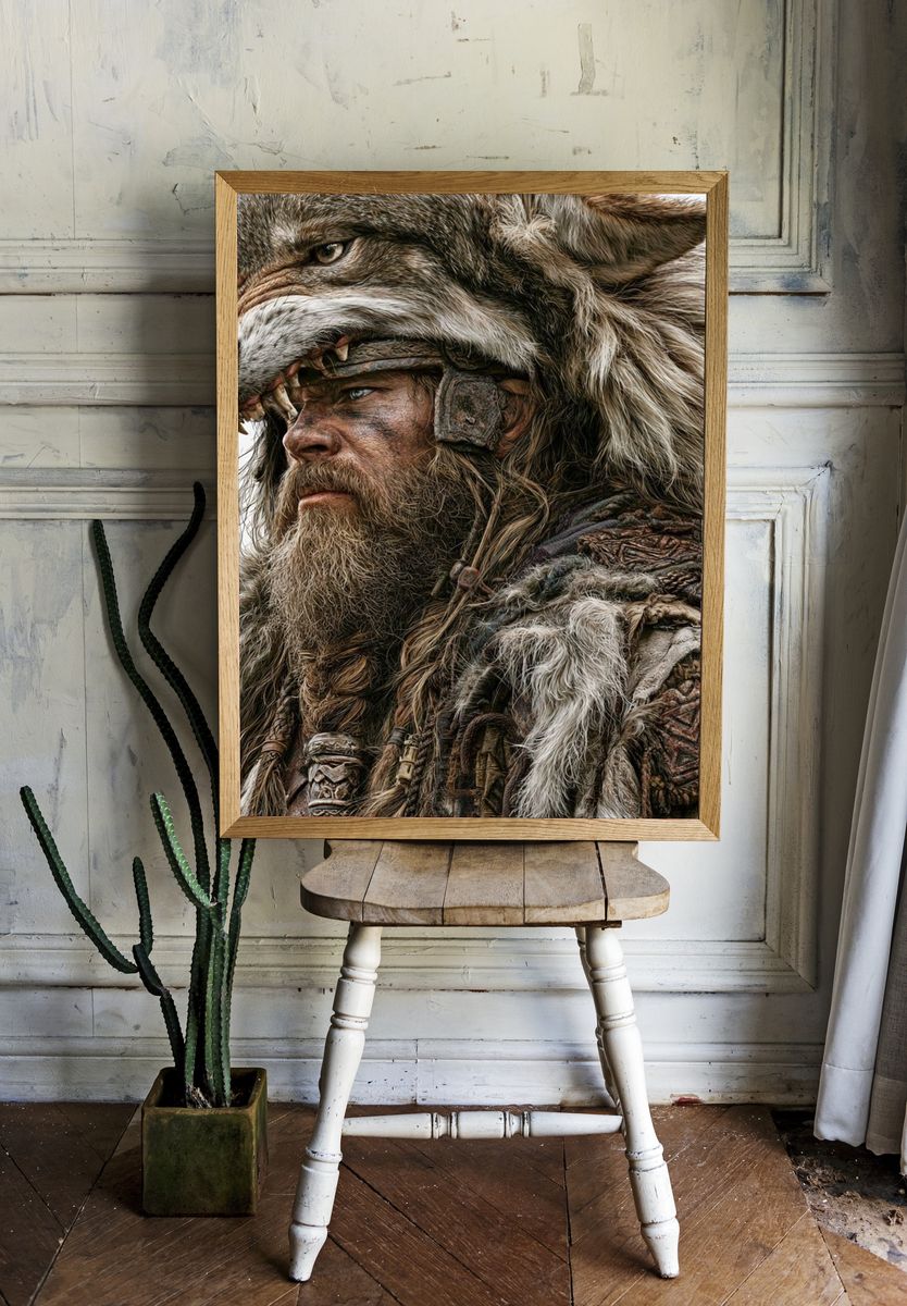 Wolf Warrior Portrait Print. room preview