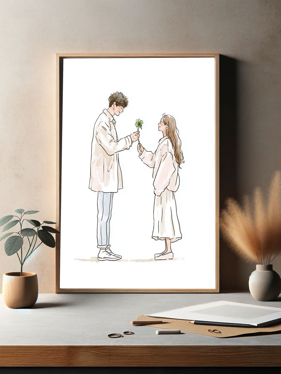 Couple with Clover Illustration Poster. — room view 2