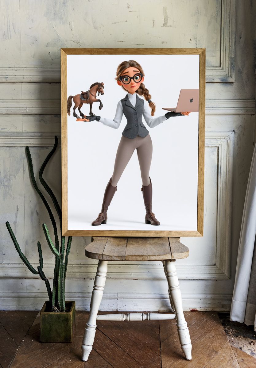 Equestrian Girl 3D Illustration Poster. room preview