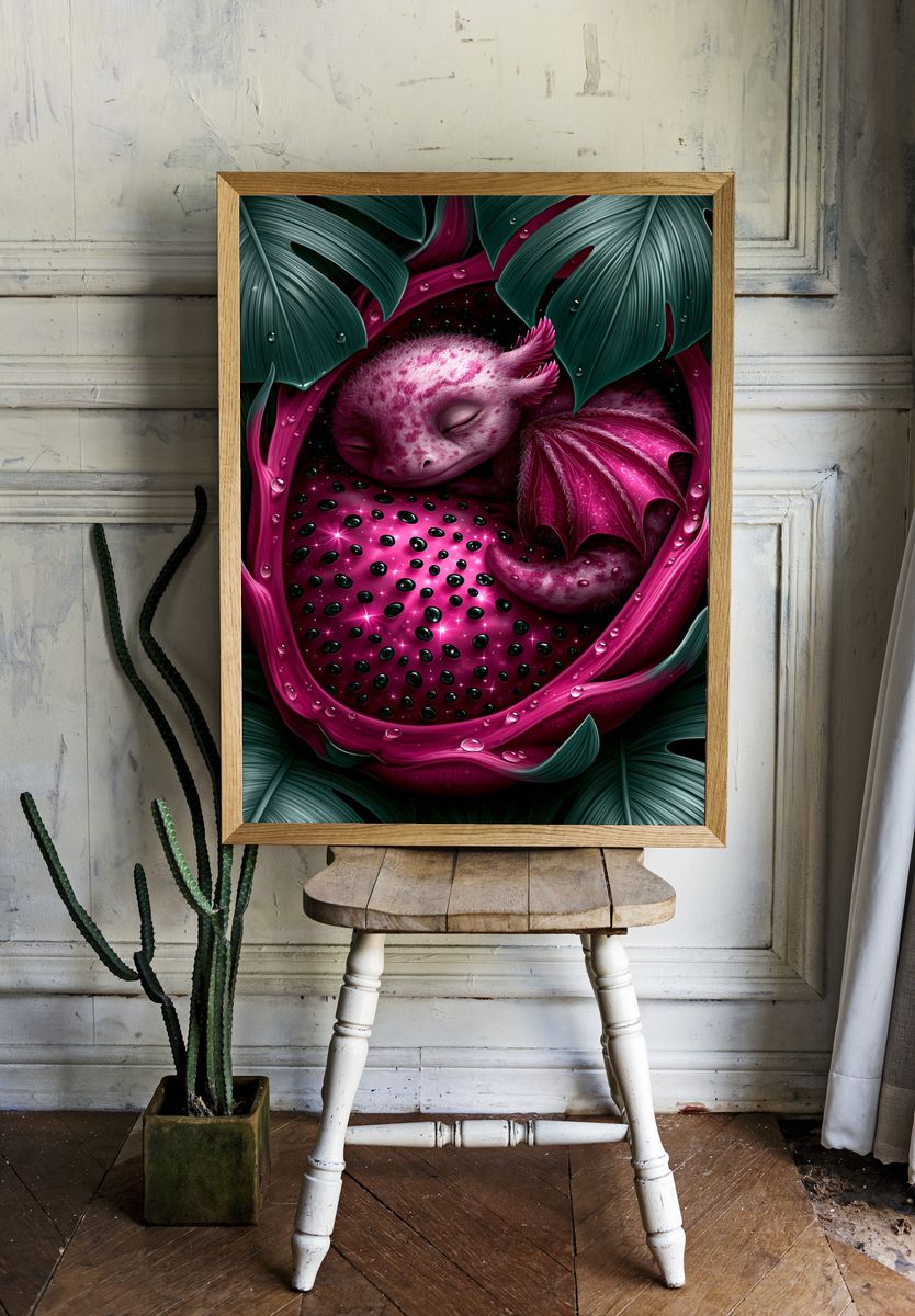 Sleeping Dragonling Fantasy Print. — room view 1