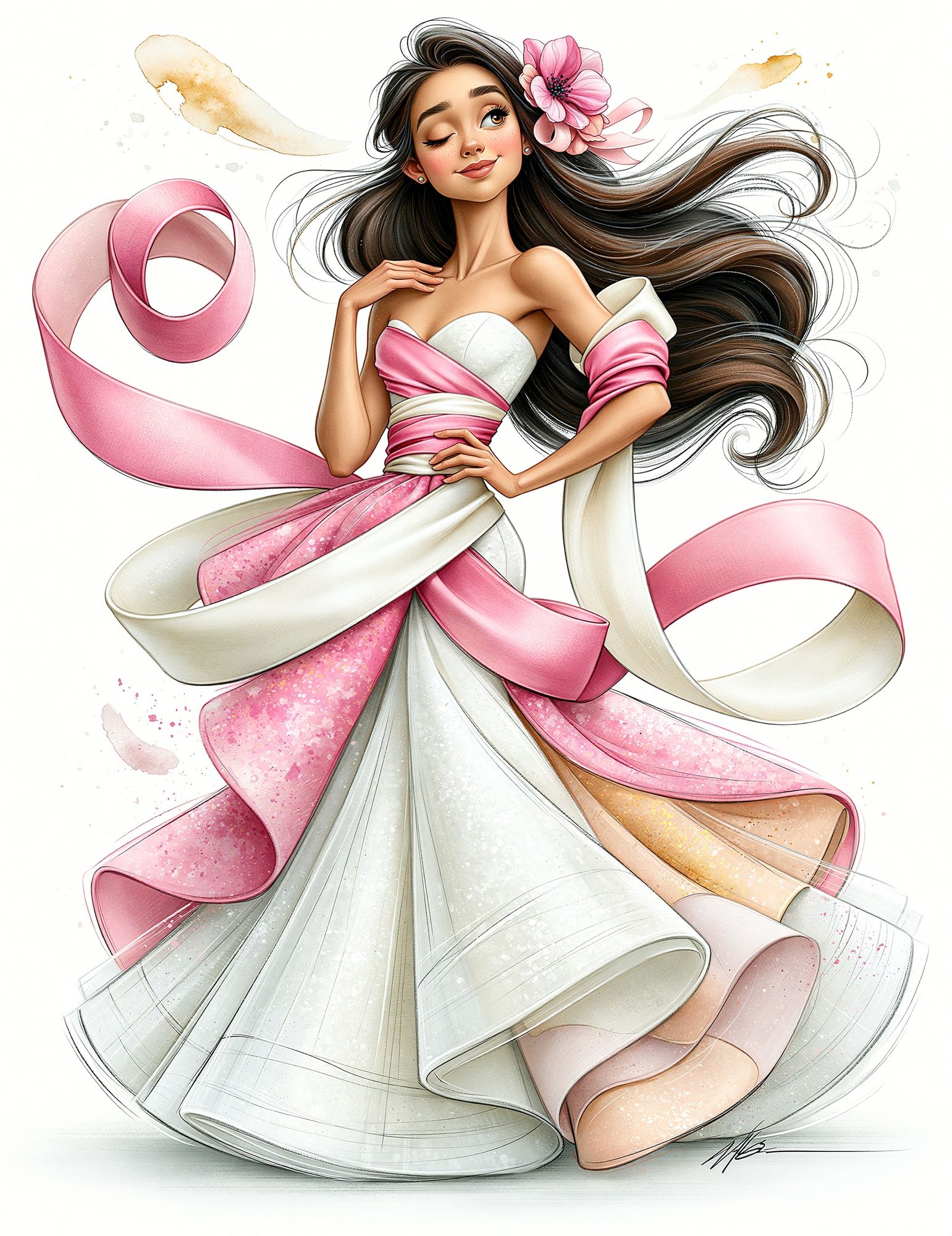 Pink Ribbon Fashion Illustration Poster. poster detail