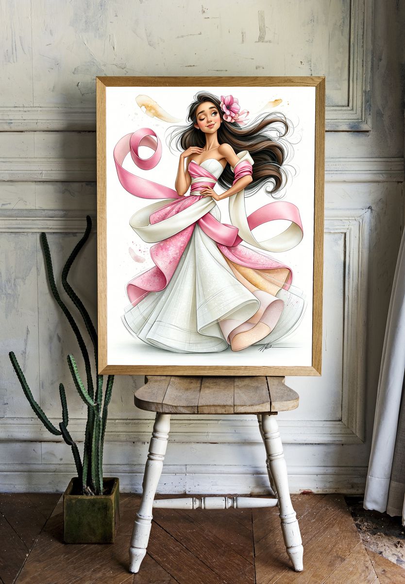 Pink Ribbon Fashion Illustration Poster. room preview