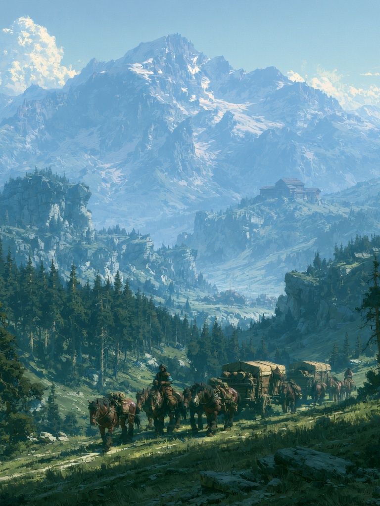 Mountain Caravan Landscape Print. poster detail