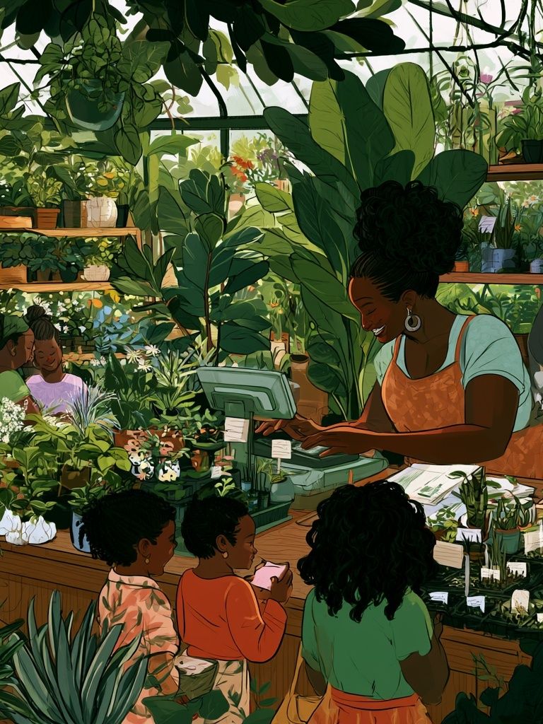 Botanical Market Scene Illustration Poster. poster detail