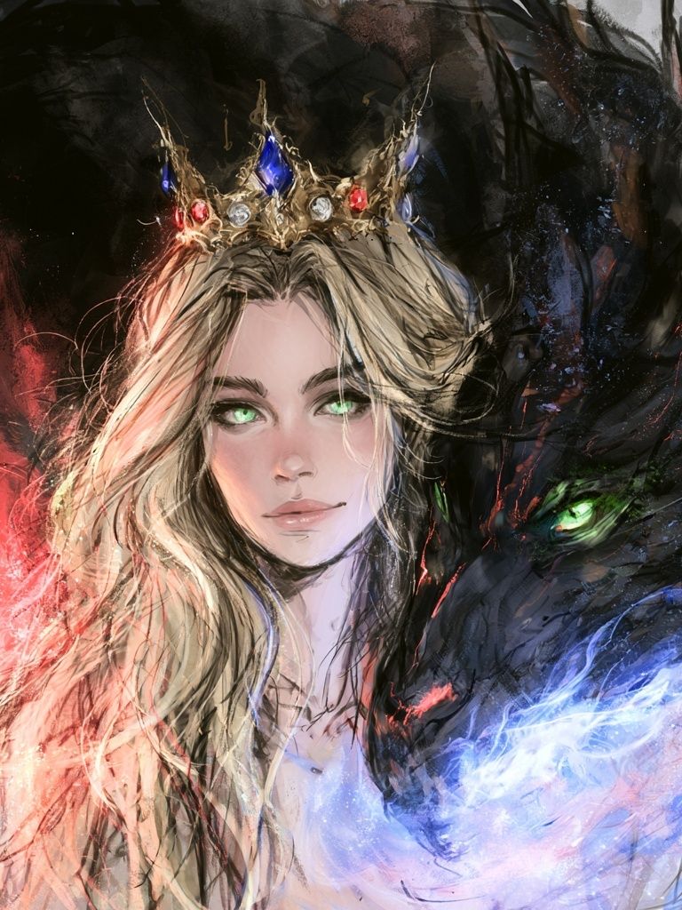 Crowned Queen and Dragon Illustration Poster. poster — illustration art