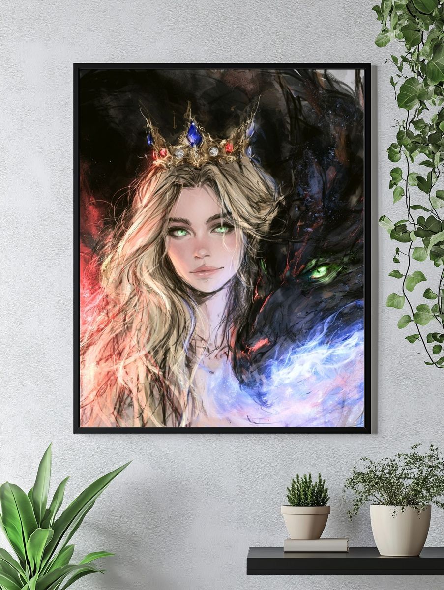 Crowned Queen and Dragon Illustration Poster. — room view 4
