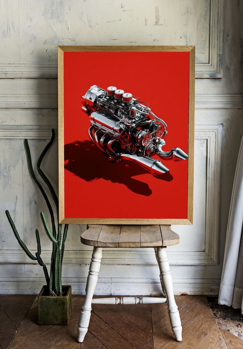 Chrome Engine Red Poster. — room view 1