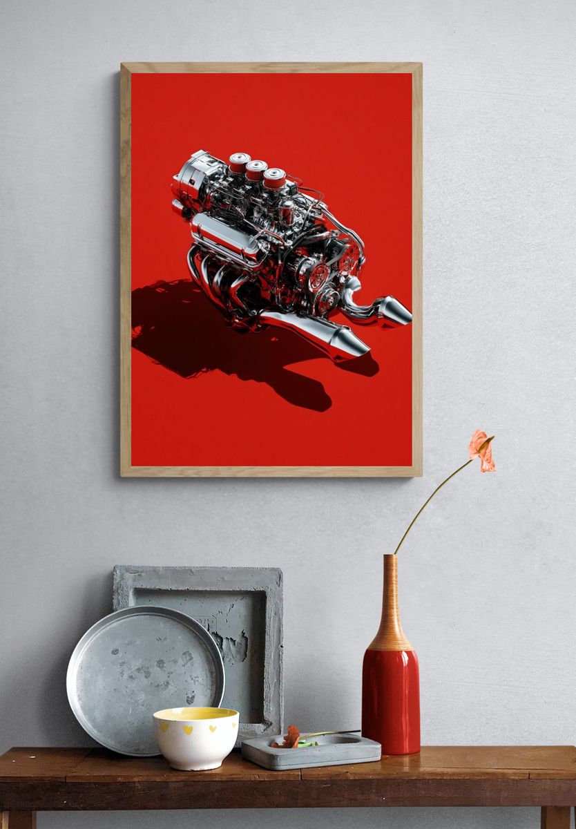 Chrome Engine Red Poster. — room view 3