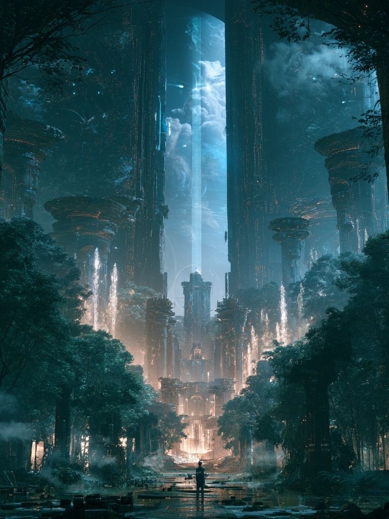 Mystic Forest City Digital-Art Poster. poster detail