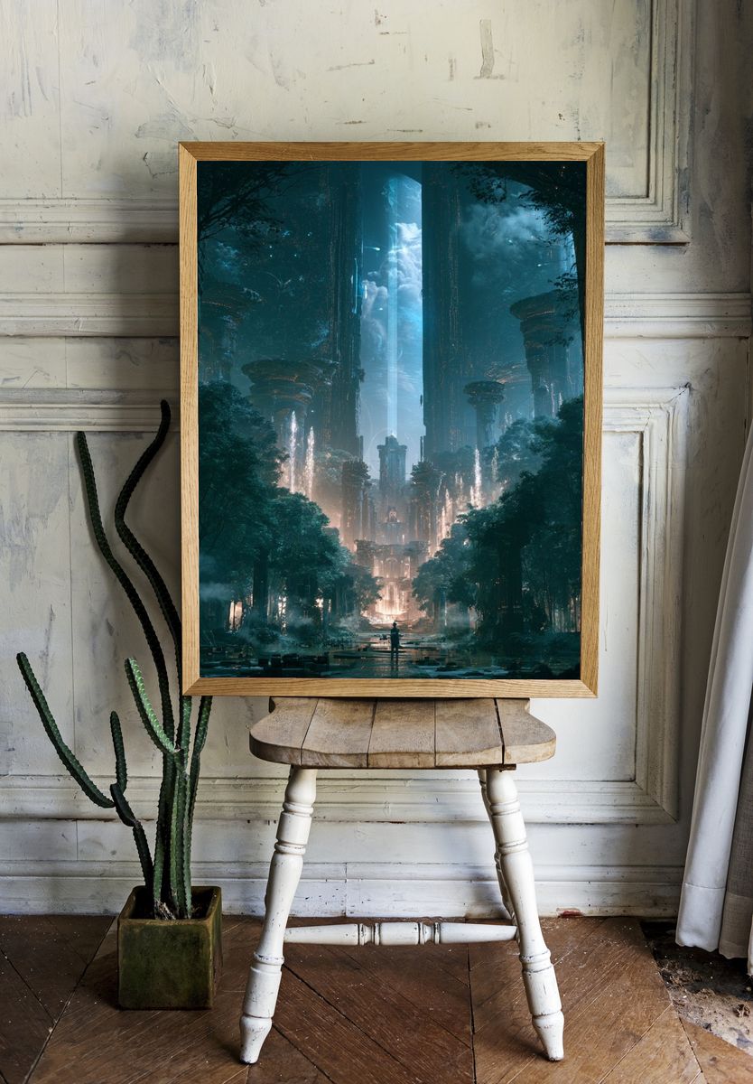 Mystic Forest City Digital-Art Poster. — room view 1