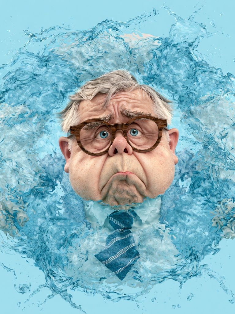 Surprised Man in Water Splash Poster. poster — illustration art