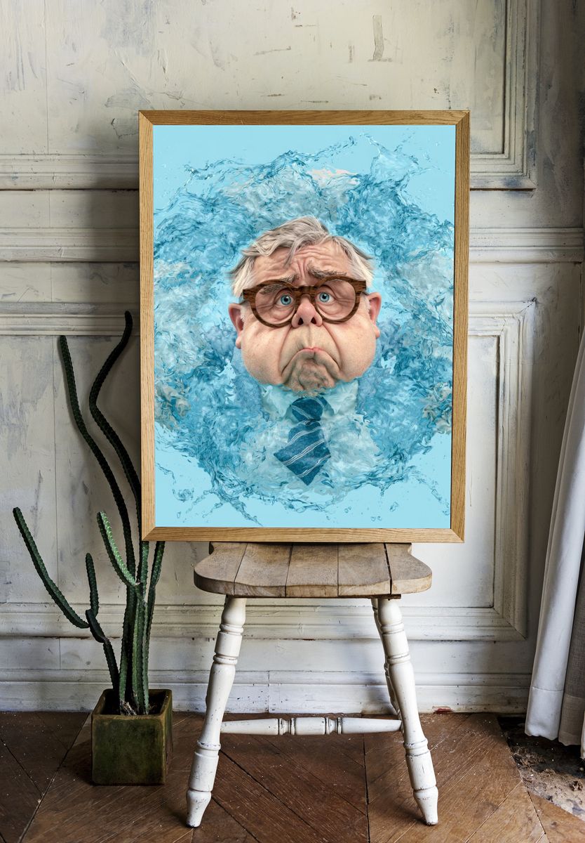 Surprised Man in Water Splash Poster. — room view 1