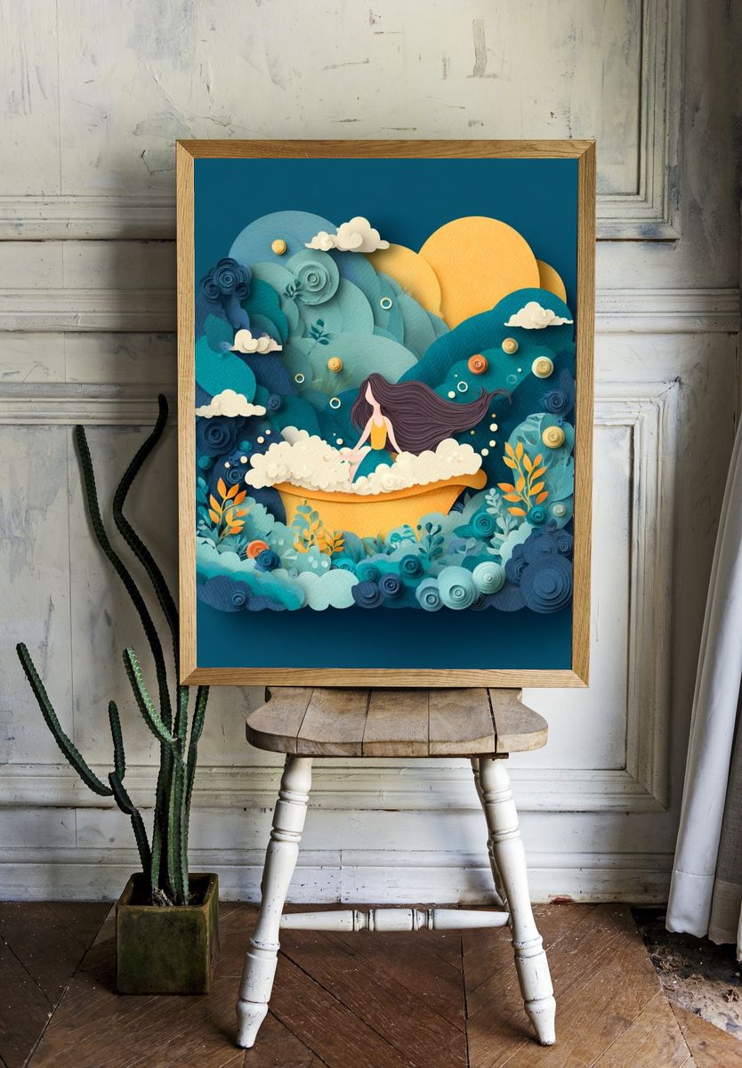 Dreamy Paper Landscape Illustration Poster. room preview