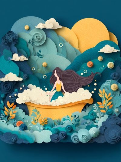 Dreamy Paper Landscape Illustration Poster. poster print