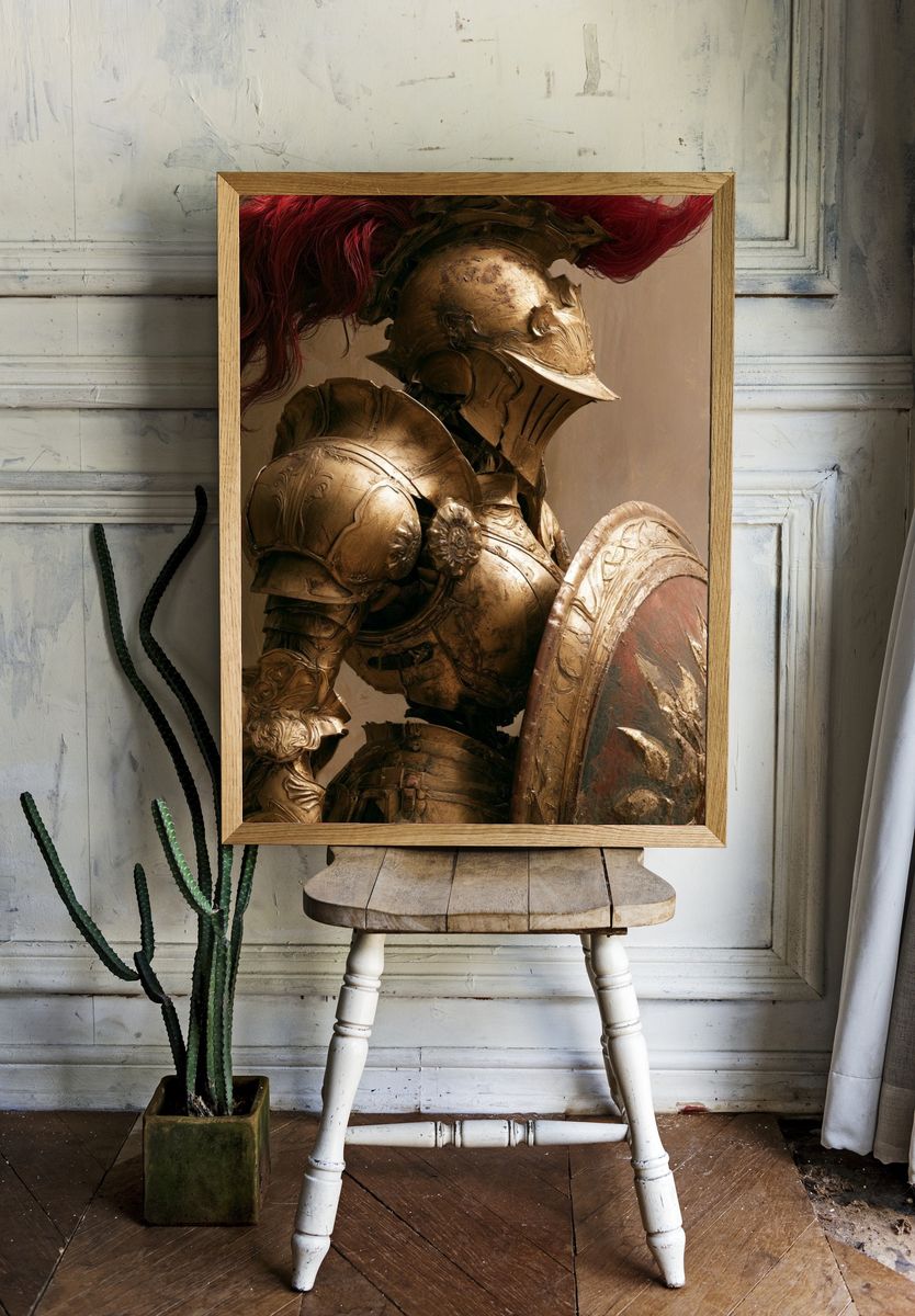 Golden Spartan Warrior Illustration Poster. room preview