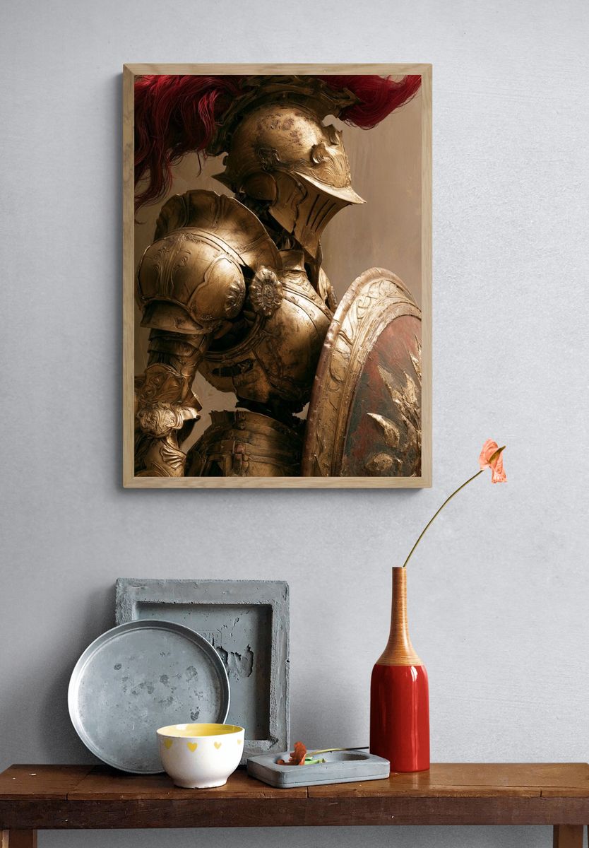 Golden Spartan Warrior Illustration Poster. — room view 3