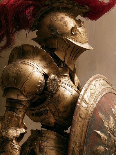 Golden Spartan Warrior Illustration Poster.