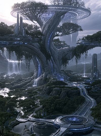Futuristic Tree City Illustration Poster. poster print