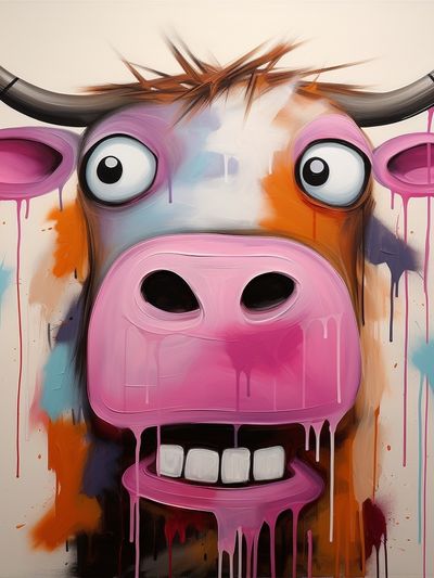 Colorful Cow Face Illustration Poster. poster print