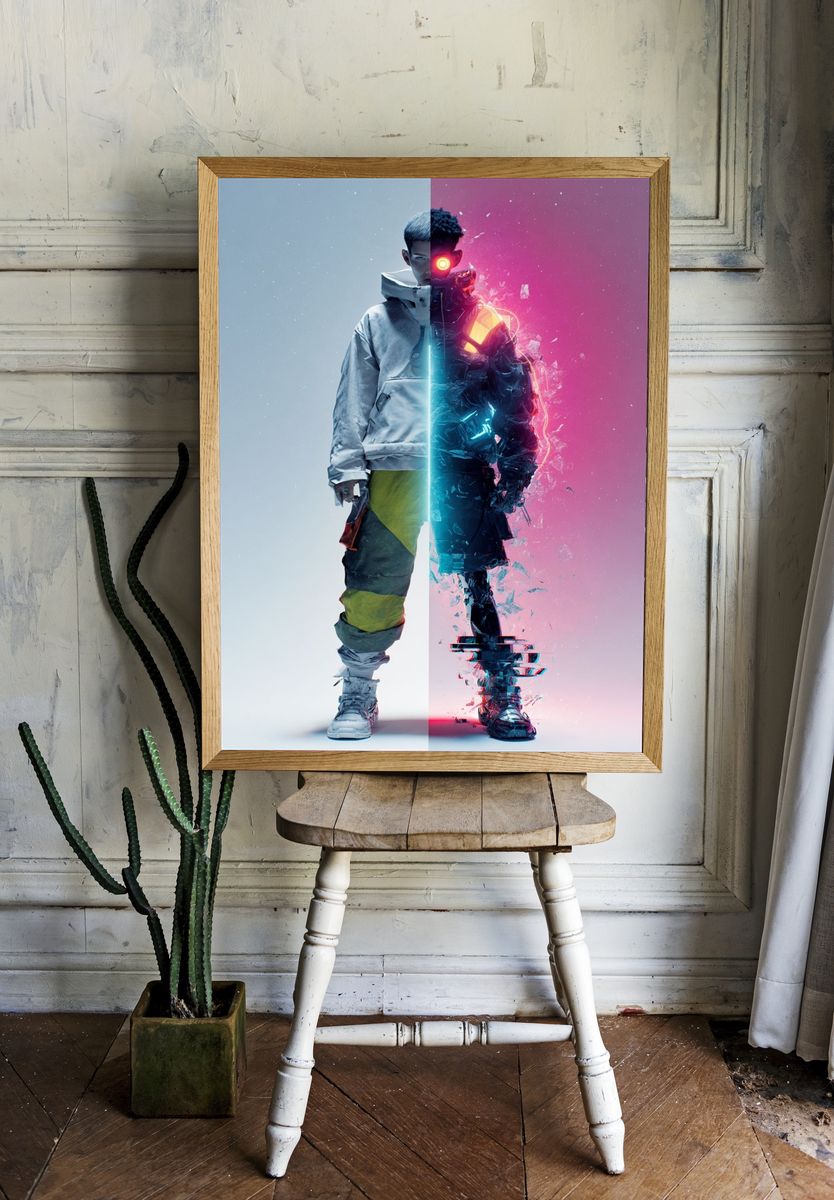 Cyberpunk Split Portrait Poster. — room view 1