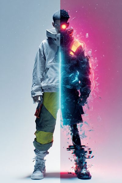 Cyberpunk Split Portrait Poster. poster print